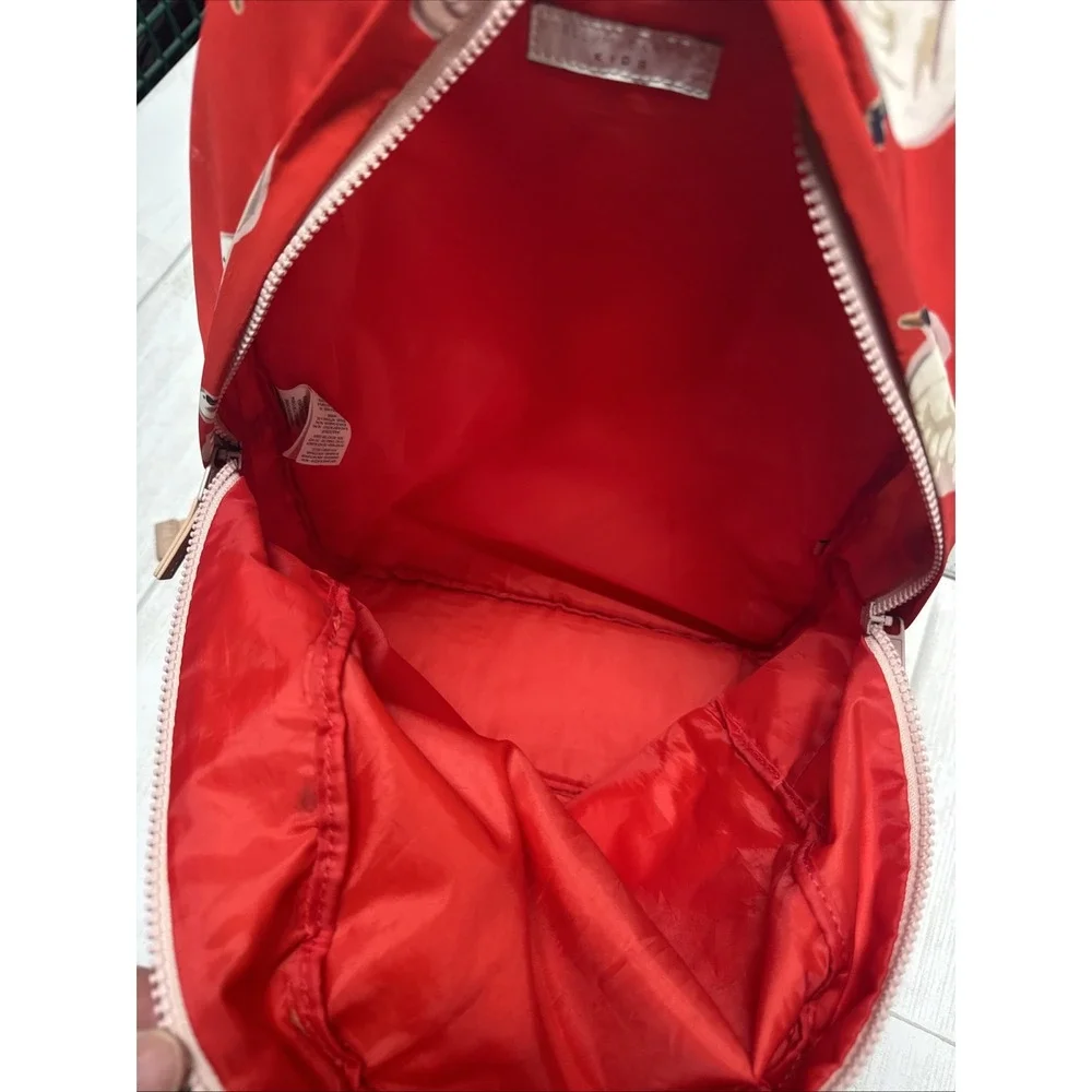 STELLA McCARTNEY Kids Backpack White Swan on Red Nylon Front Pocket